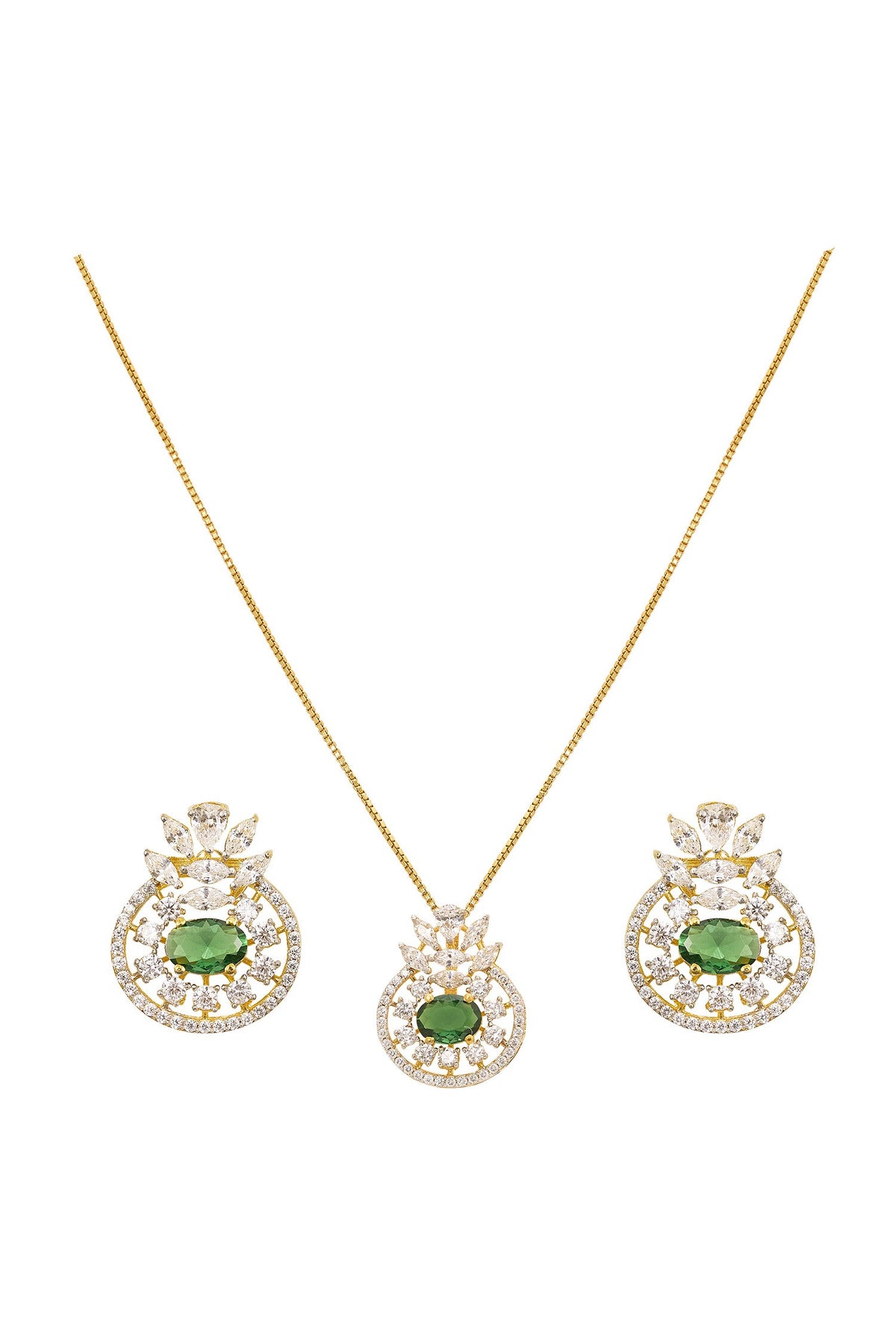 Urmi Stone Embellished Pendant  Chain & Earring Set 