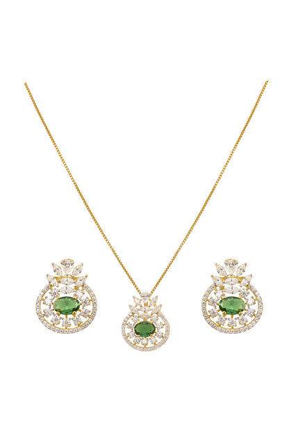 Urmi Stone Embellished Pendant  Chain & Earring Set 