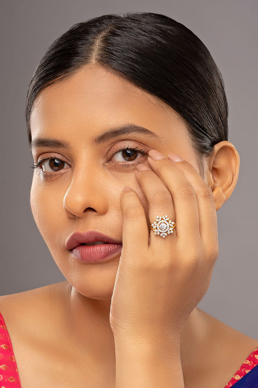 Lunara Gold Plated Stone Embellished Ring 