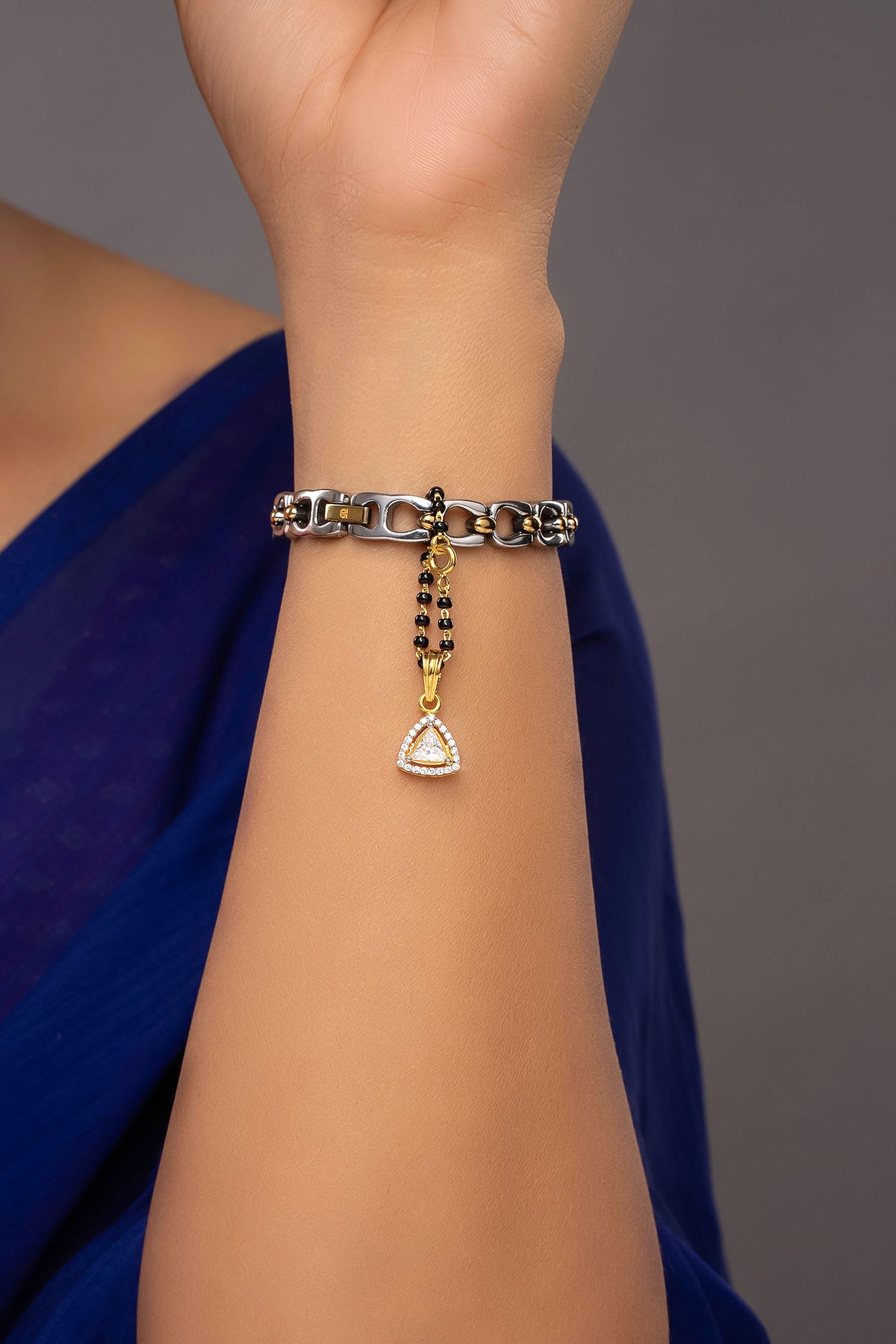 Anvika Triangle Stone & Beaded Gold Plated Watch Charm 