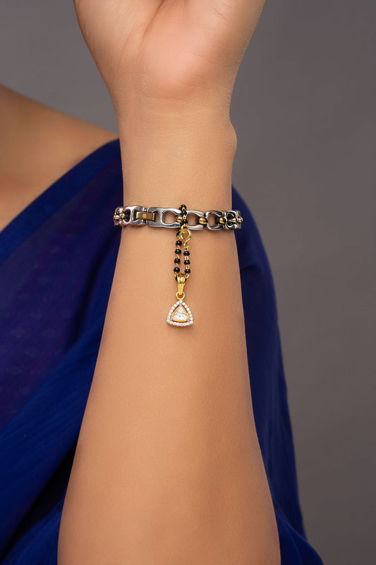 Anvika Triangle Stone & Beaded Gold Plated Watch Charm 