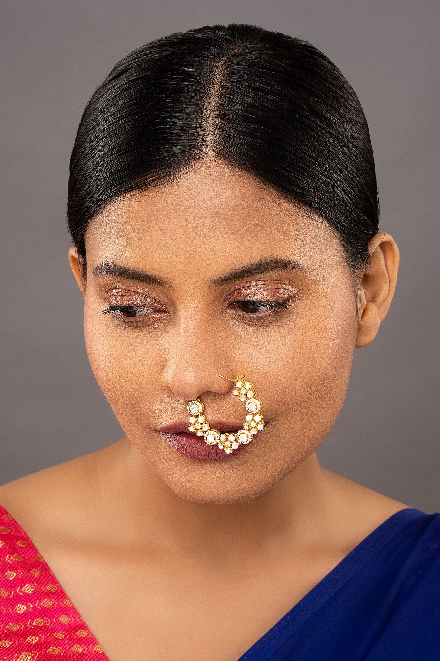 Svarnika Stone Embellished 925 Silver Nose Ring 