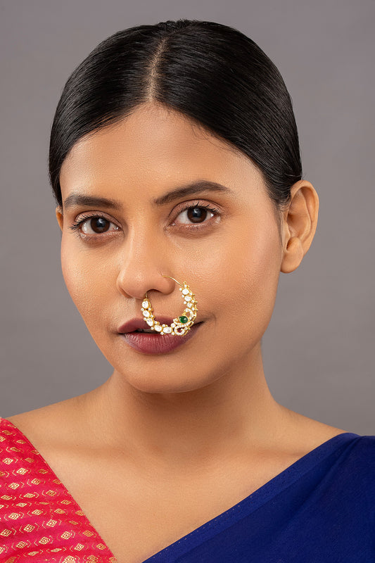 Khanak Stone Embellished Chandbali Nose Ring 