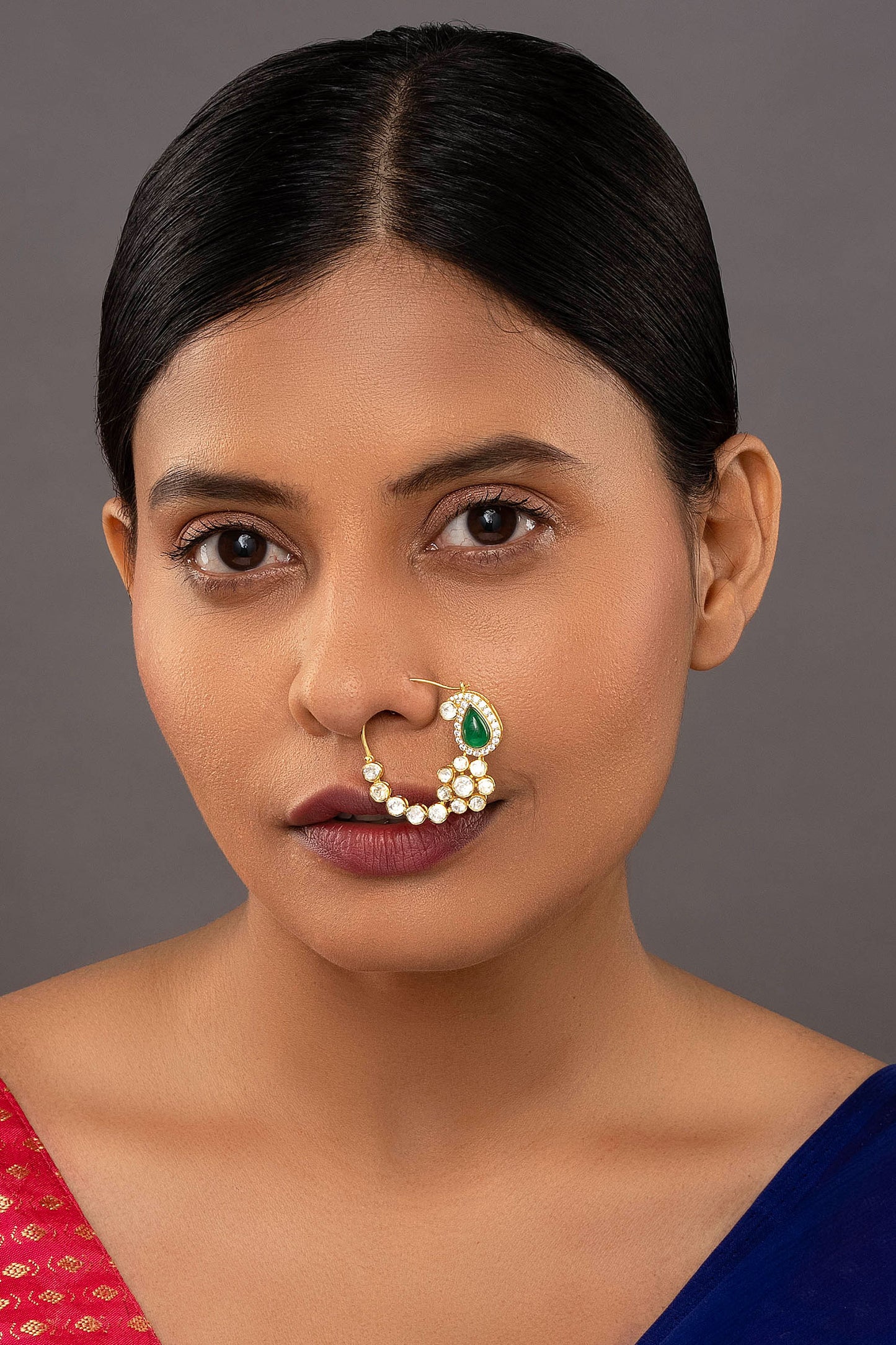 Tarini Gold Plated Emerald & Stone Nose Ring 