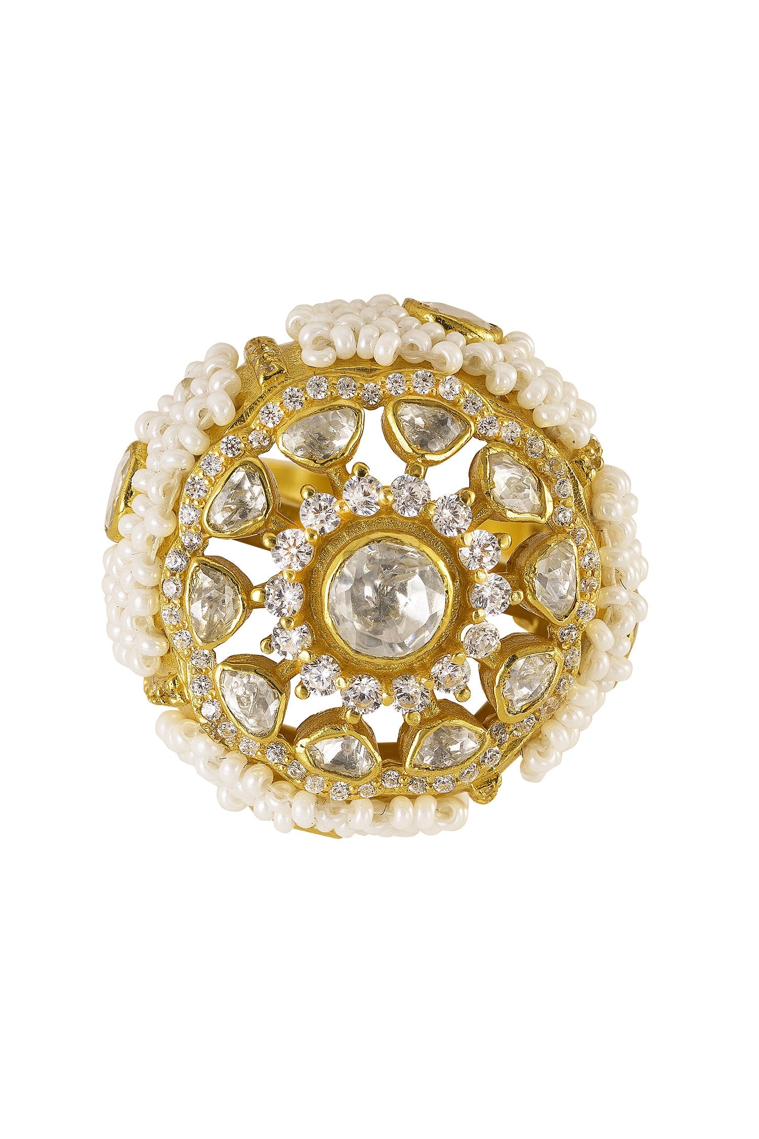 Suriyanika Pearl & Kundan Embellished Ring 