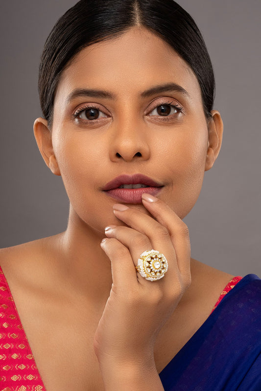 Suriyanika Pearl & Kundan Embellished Ring 