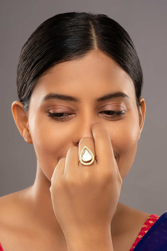 Vyra Teardrop Stone & Zircon Embellished Ring 