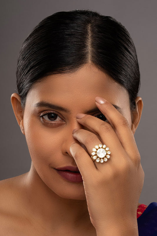 Zeraya Kundan & Stone Embellished Adjustable Ring 