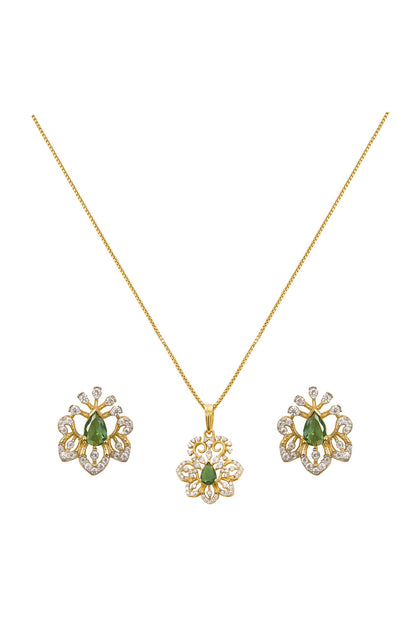 Shreena Floral Motif Pendant Set With Chain & Earrings 
