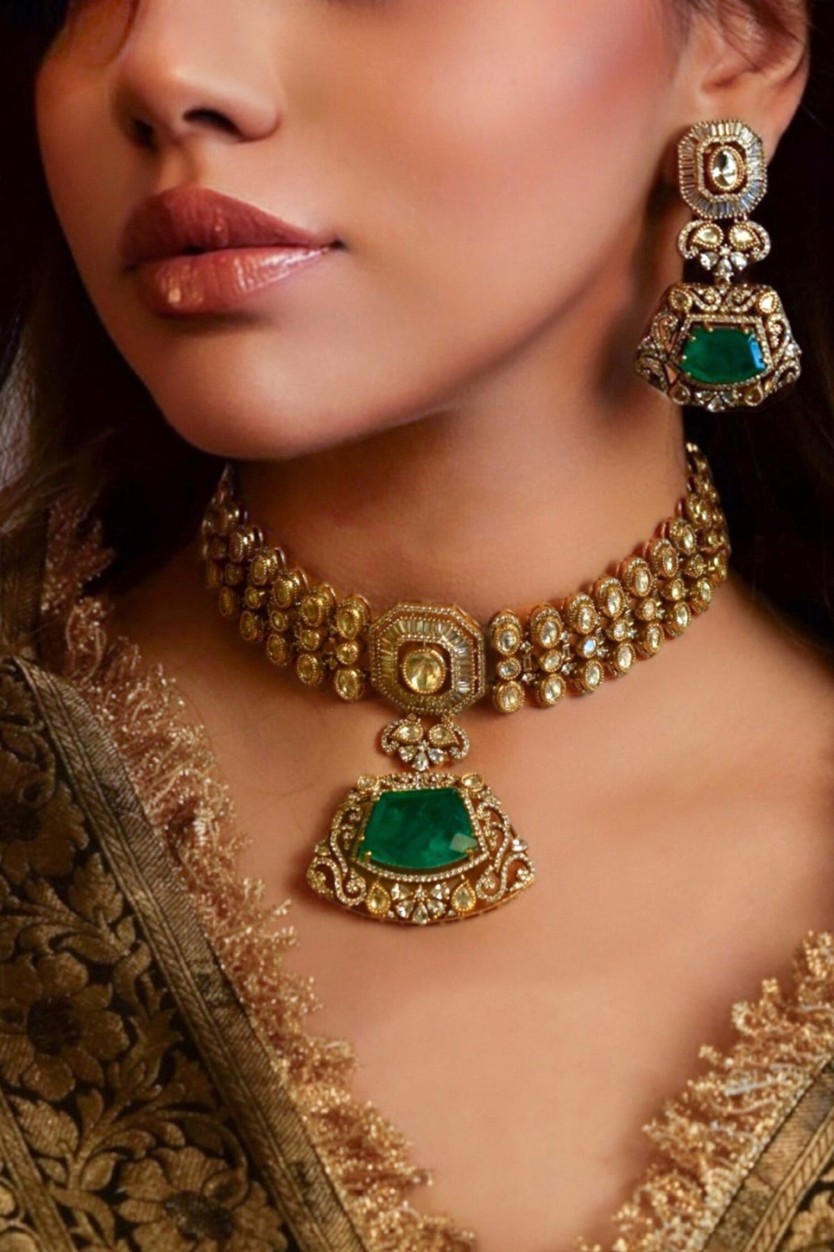 MNH Polki & Emerald Ruby Choker Set 