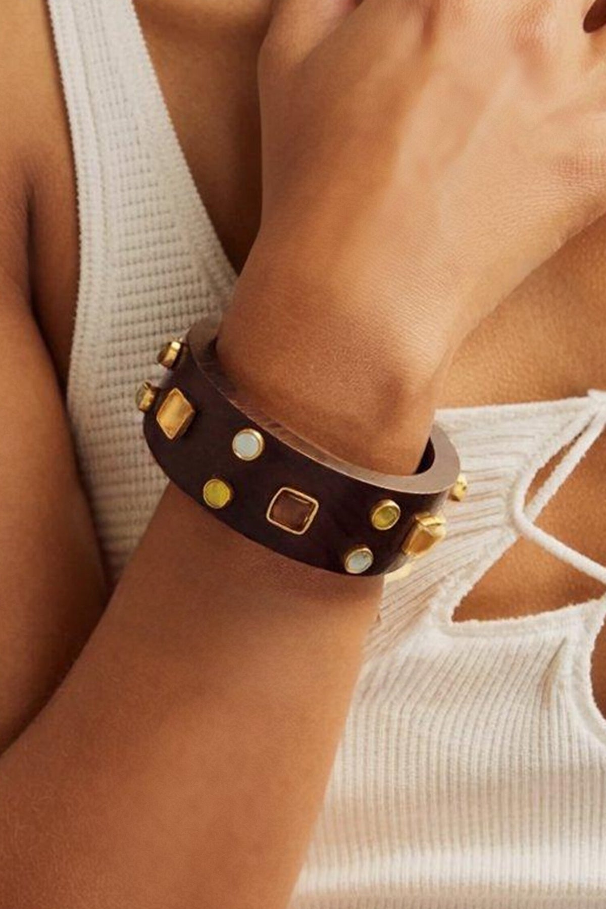 Gemstone Wooden Bangle 