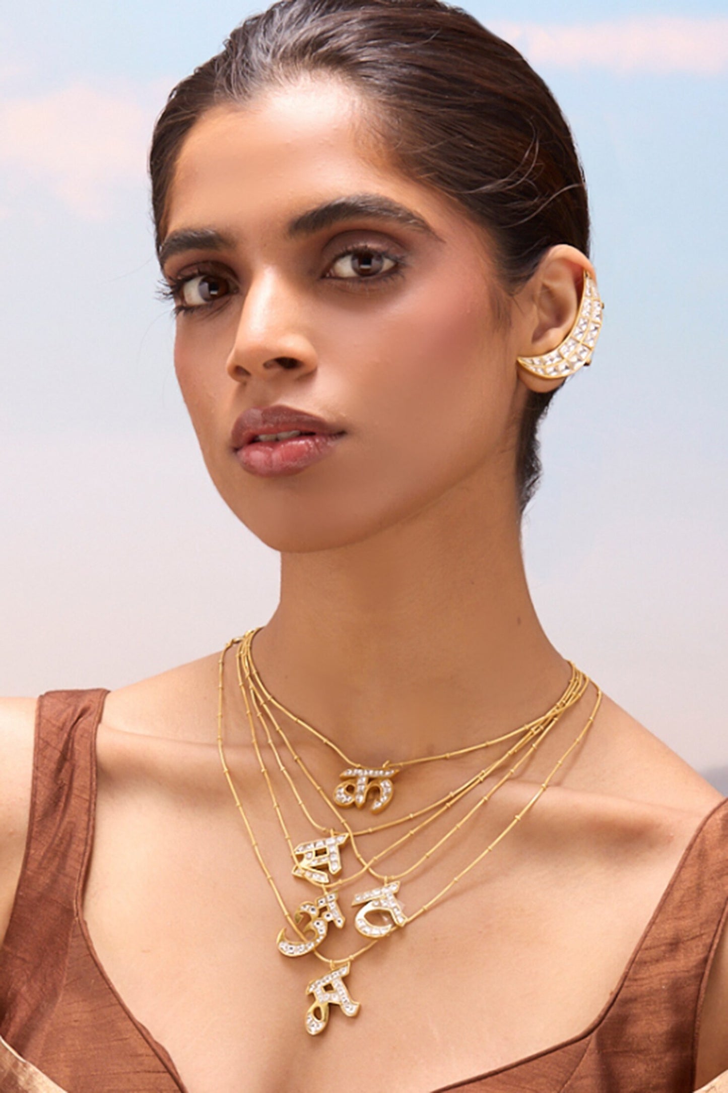 Polki M Shaped Pendant Necklace 