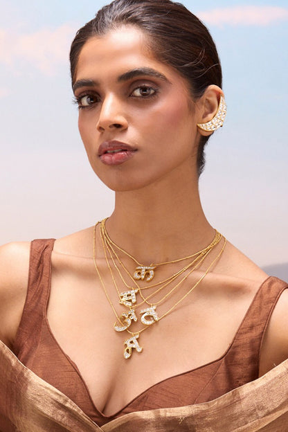 Polki N Shaped Pendant Necklace 