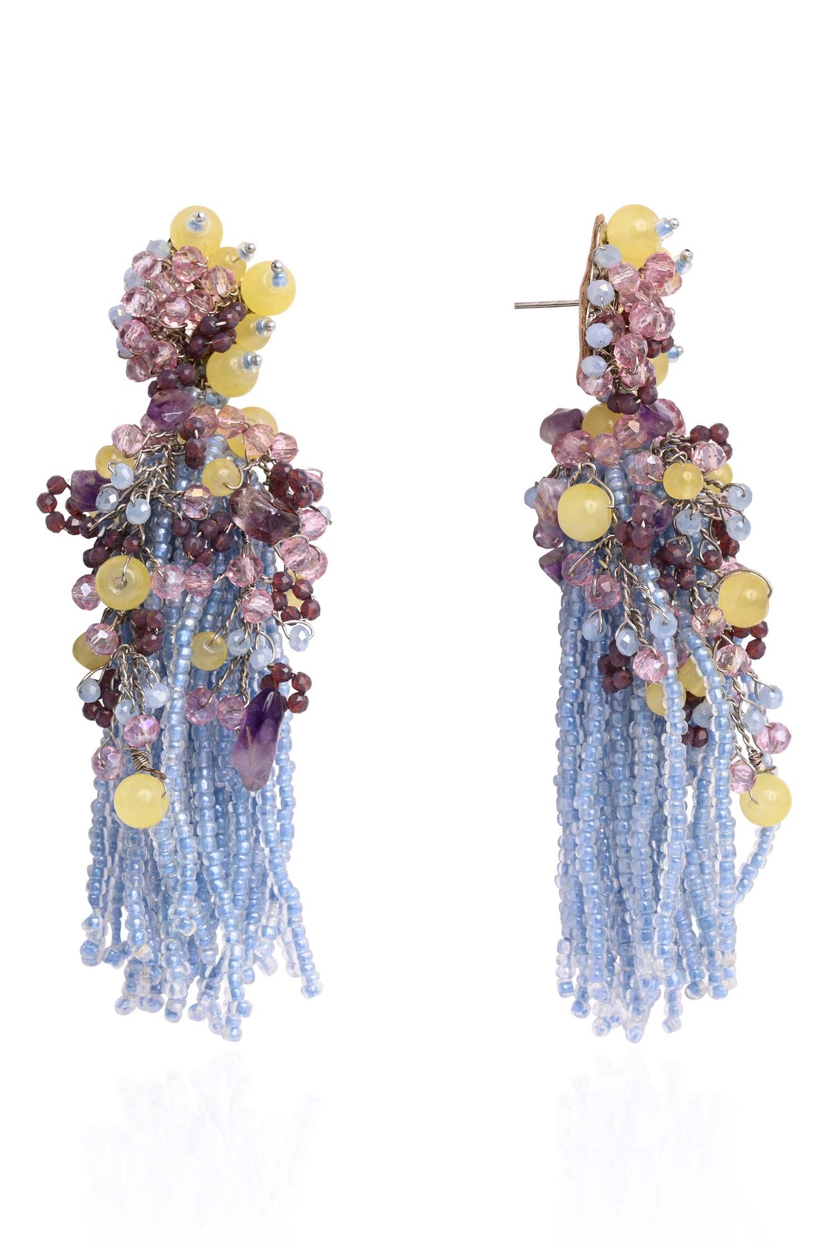 Blossom Beaded Tassel Drop Earrings 