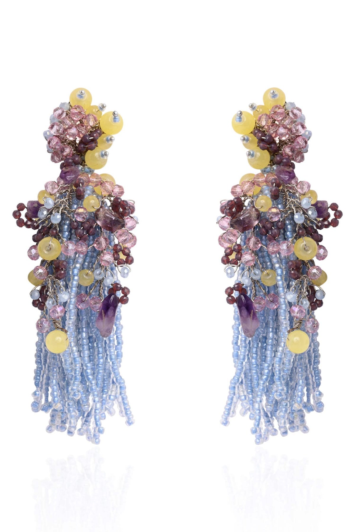 Blossom Beaded Tassel Drop Earrings 
