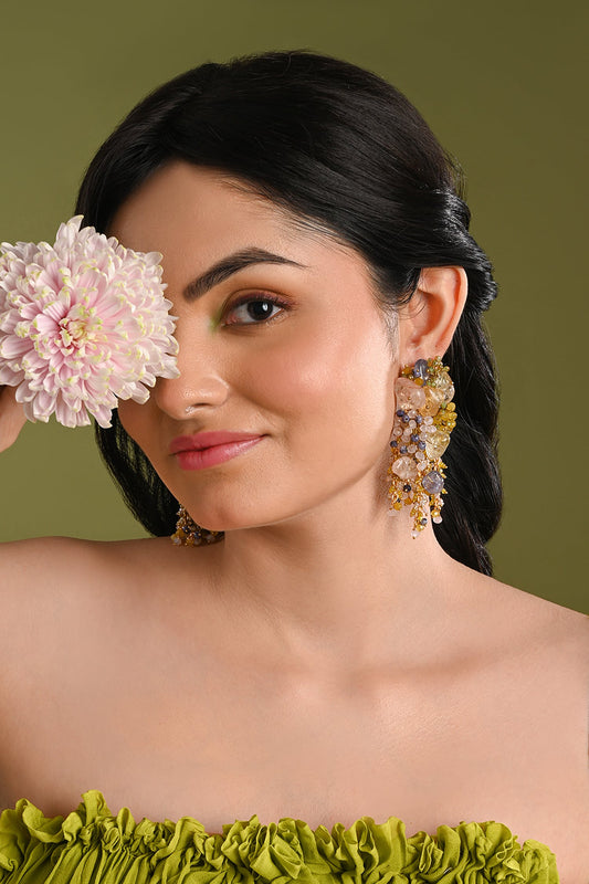 Florelle Stone & Bead Cluster Dangler Earrings 