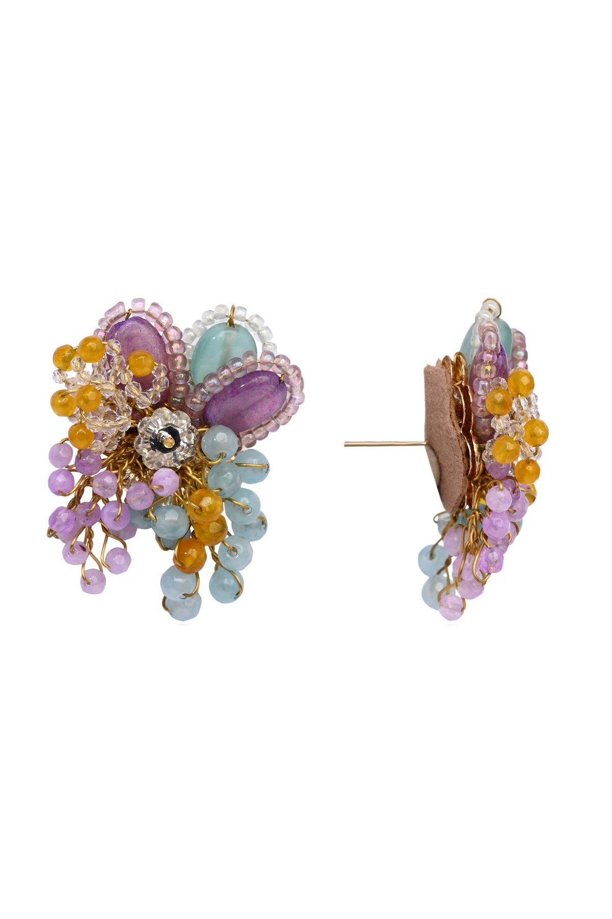 Uniflora Floral Cluster Multi-Bead Stud Earrings 