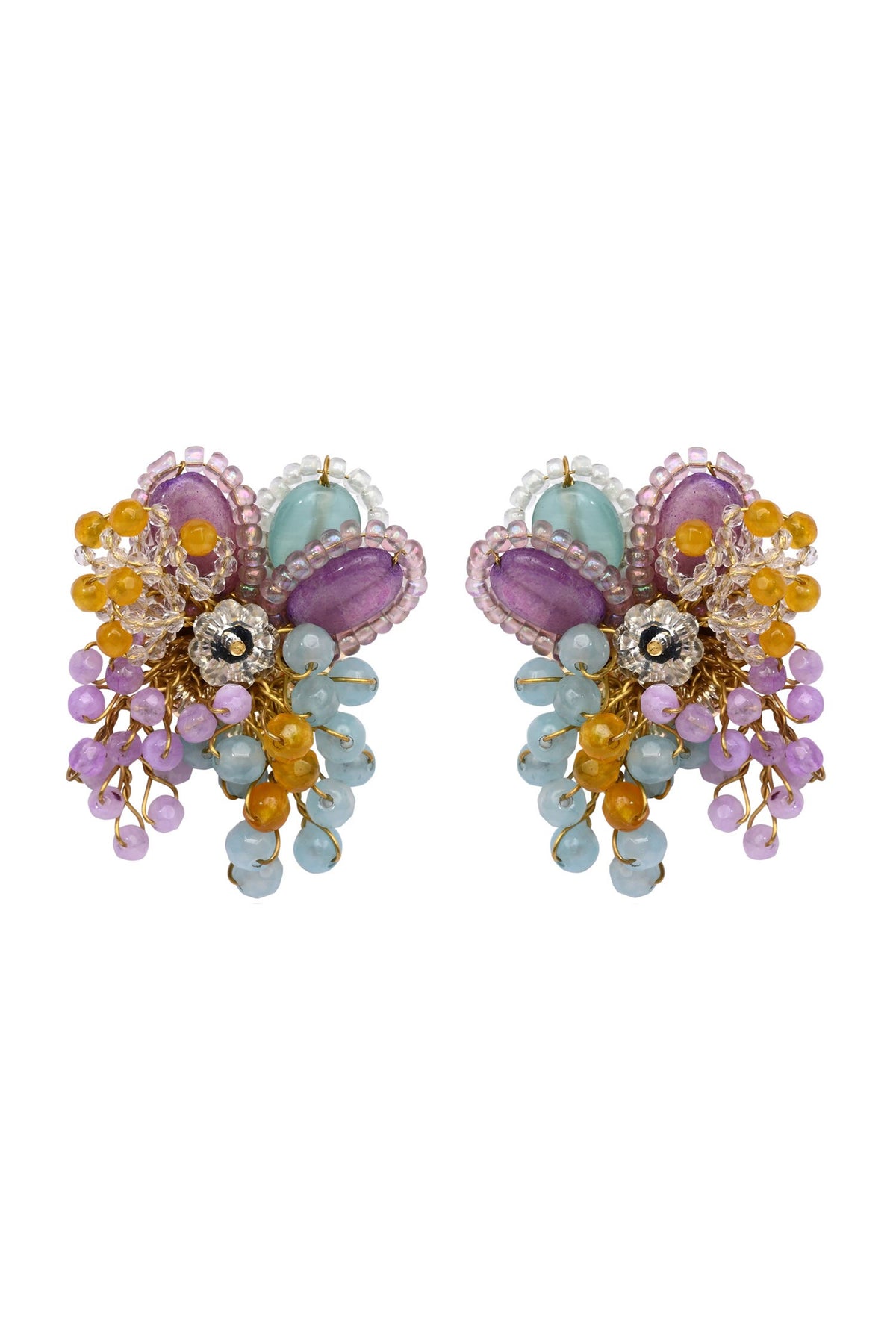Uniflora Floral Cluster Multi-Bead Stud Earrings 