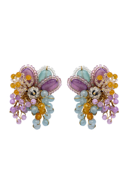 Uniflora Floral Cluster Multi-Bead Stud Earrings 