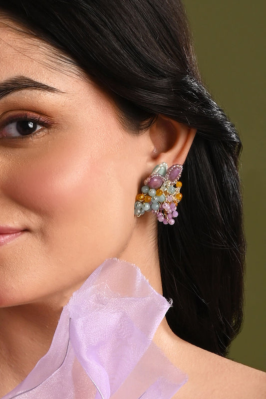 Uniflora Floral Cluster Multi-Bead Stud Earrings 