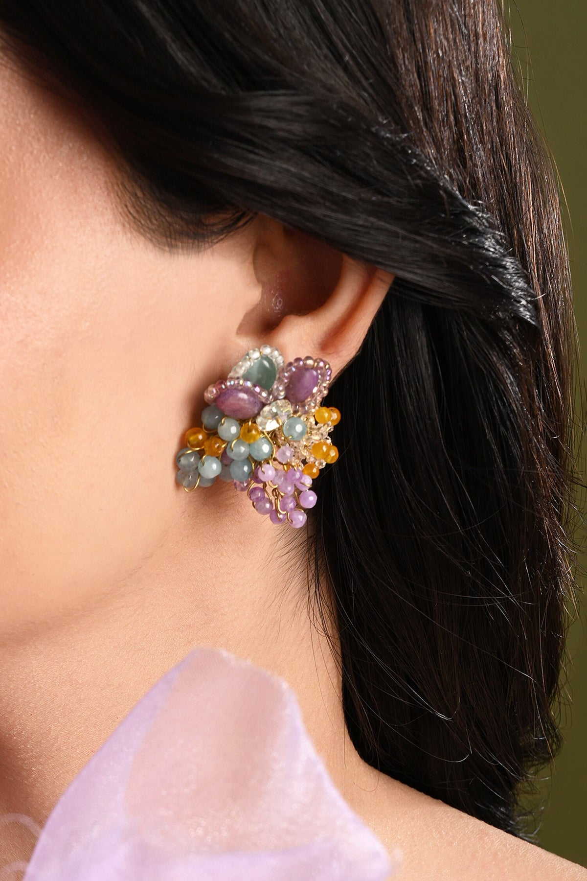 Uniflora Floral Cluster Multi-Bead Stud Earrings 
