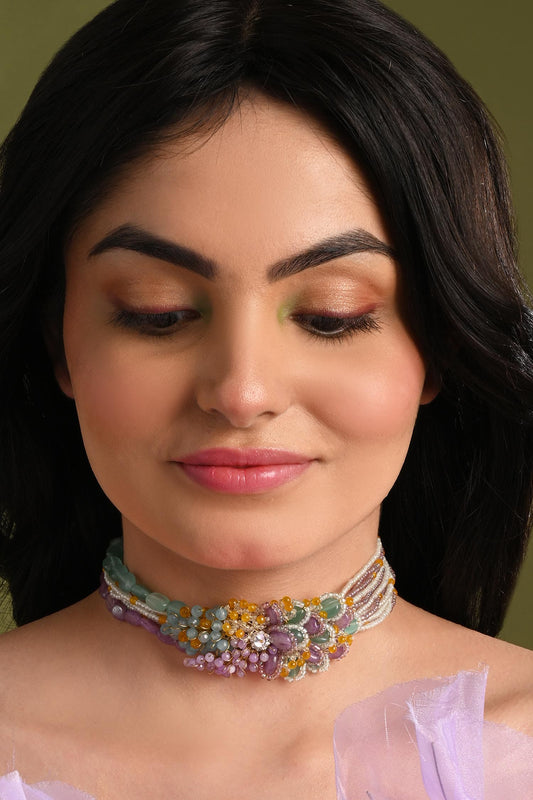 Uniflora Beaded Floral Choker Necklace 