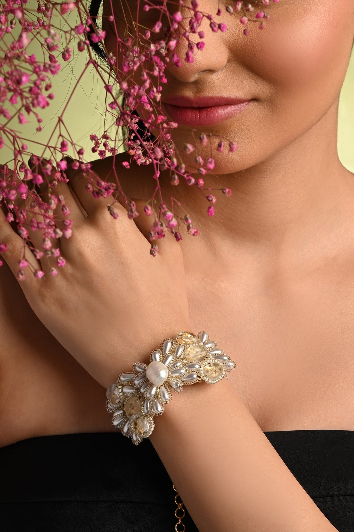 Serenebloom Pearl & Stone Studded Bracelet 