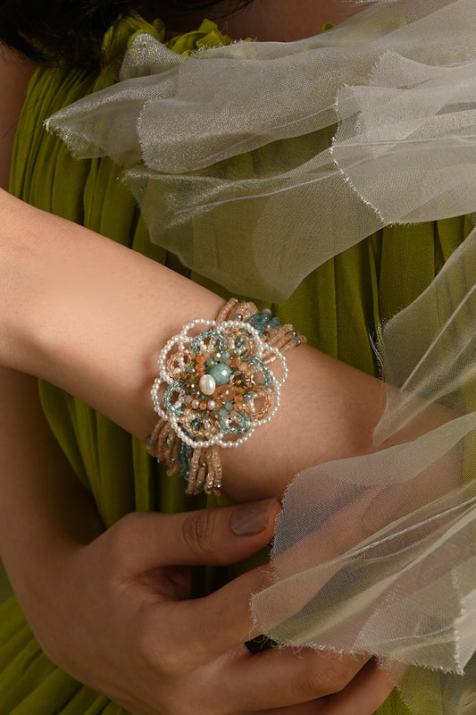 Aureaflora Beaded Floral Cuff Bracelet 