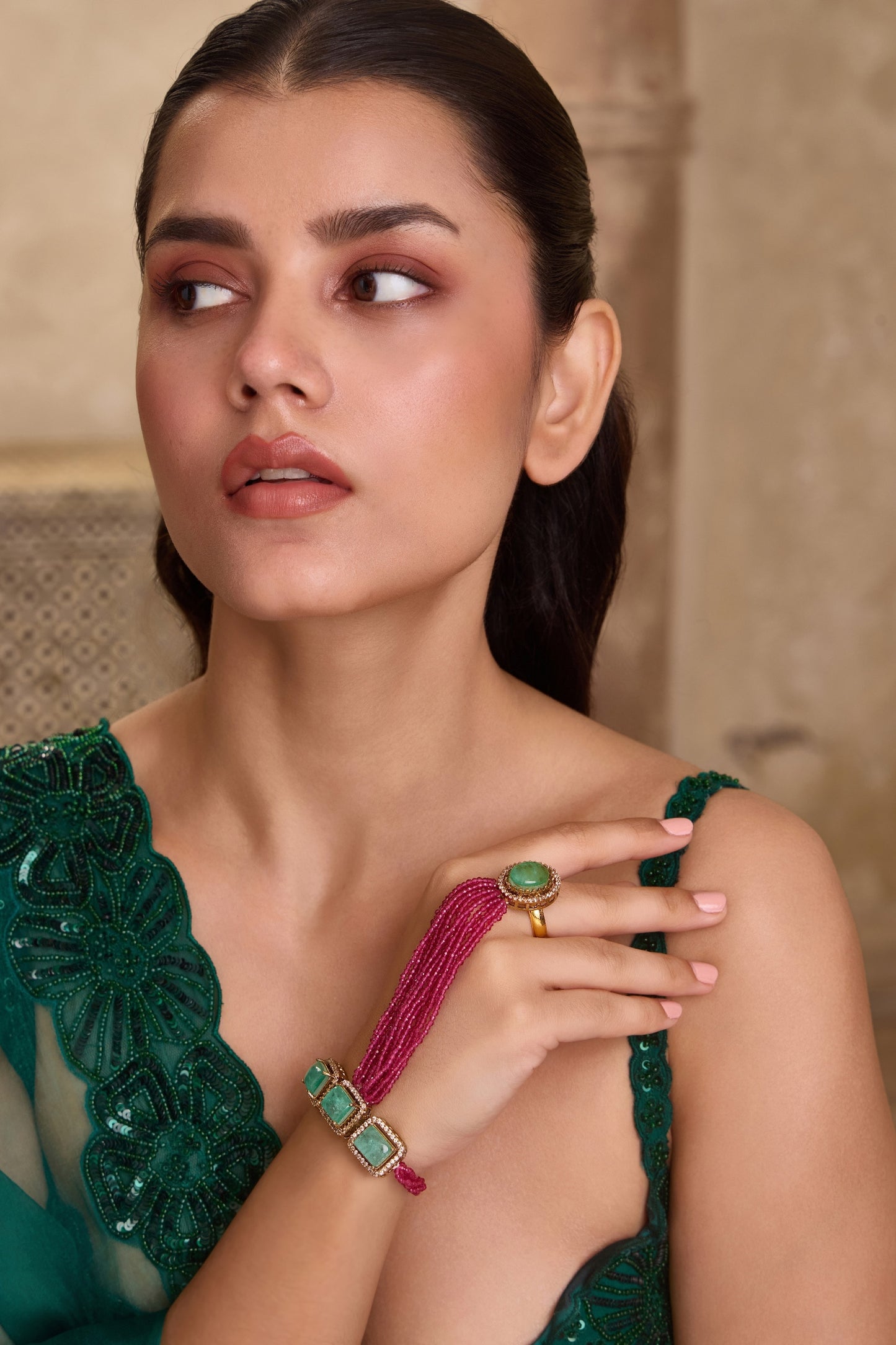 Pink Embellished Hathphool Bracelet 