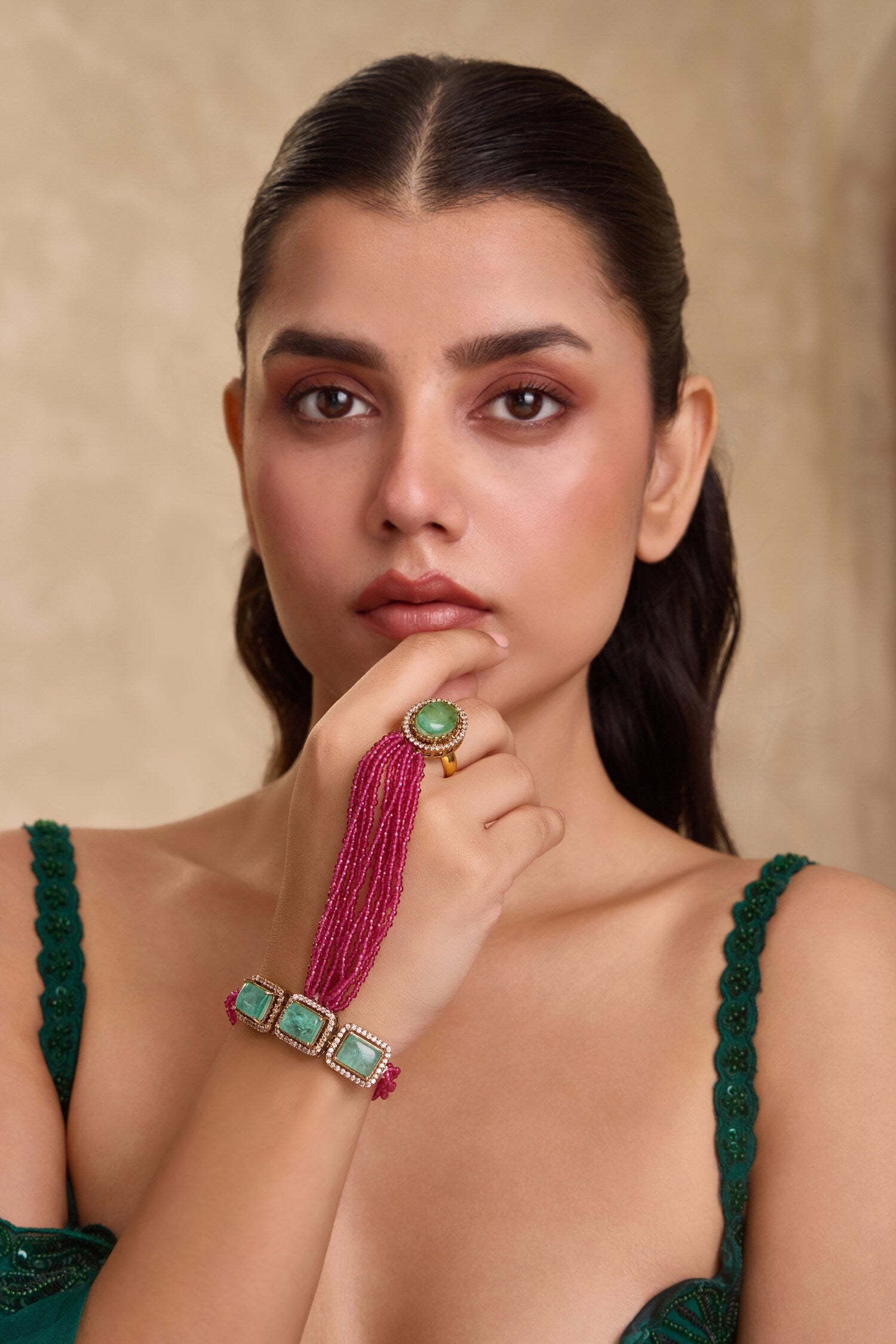Pink Embellished Hathphool Bracelet 