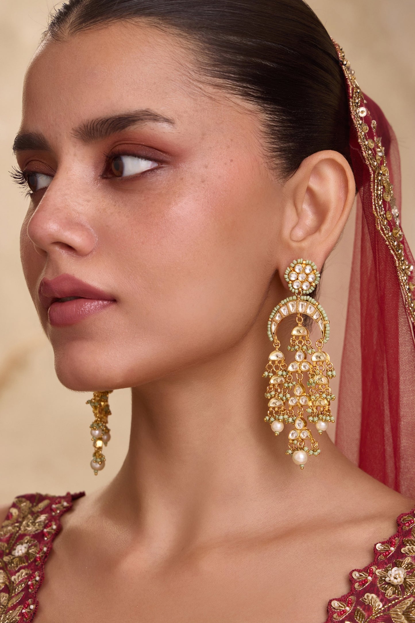 Kundan Embellished Crescent Earrings 