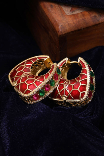 Kundan Stone Enamel Hoops 