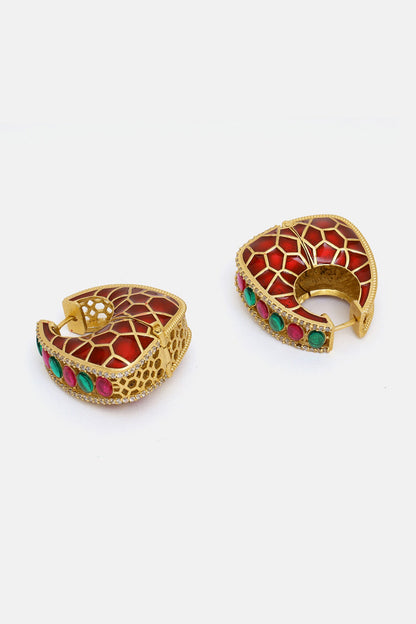 Kundan Stone Enamel Hoops 