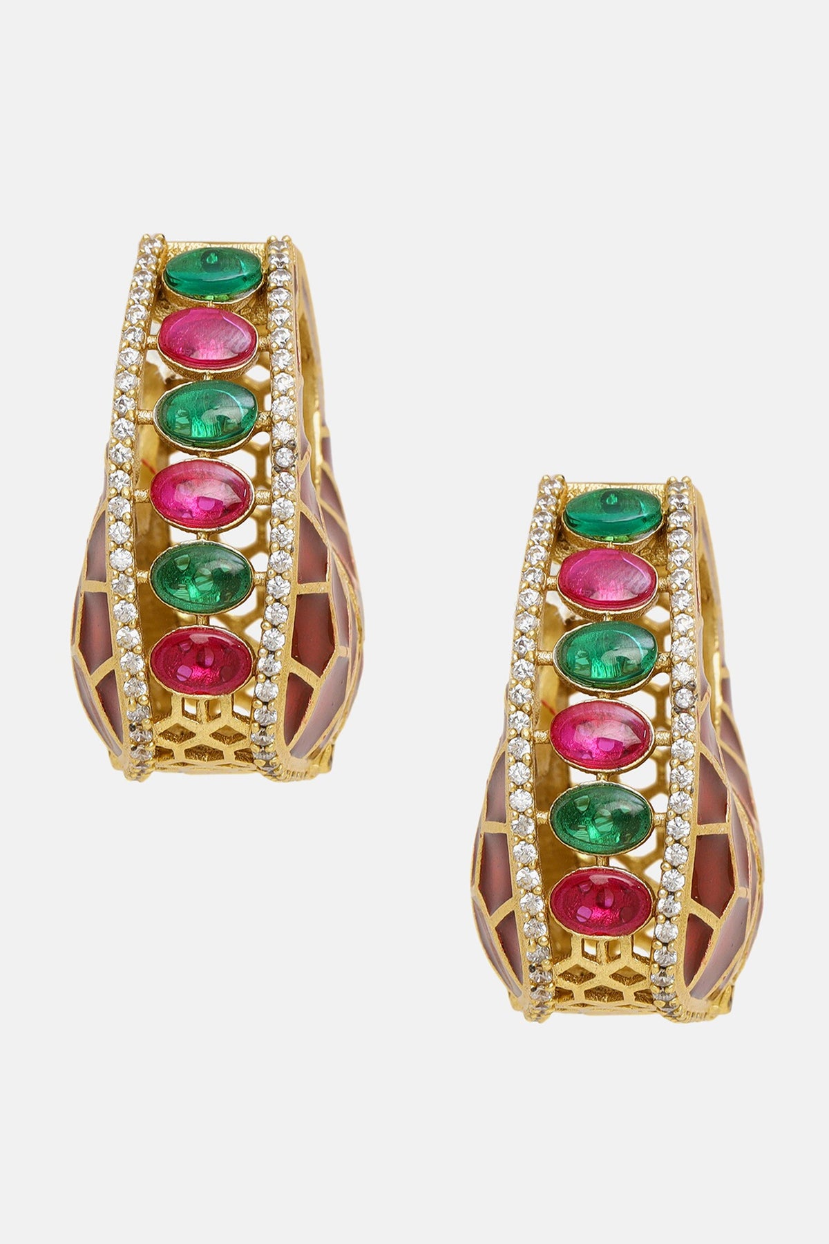 Kundan Stone Enamel Hoops 