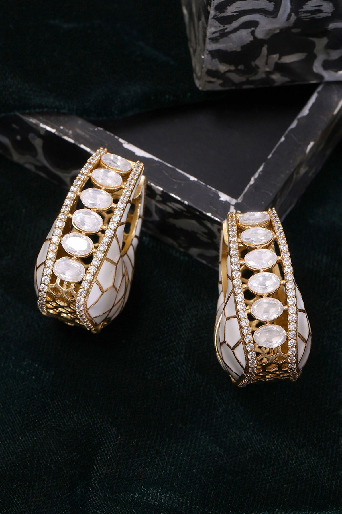 Kundan & Stone Embellished Hoop Earrings 