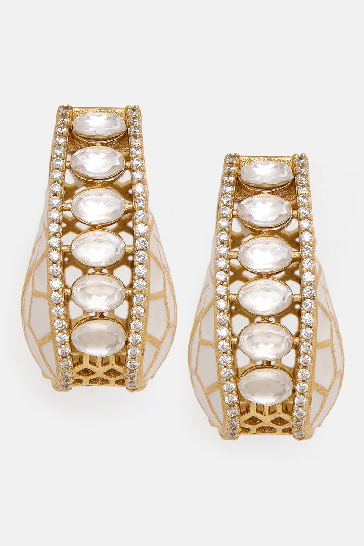 Kundan & Stone Embellished Hoop Earrings 
