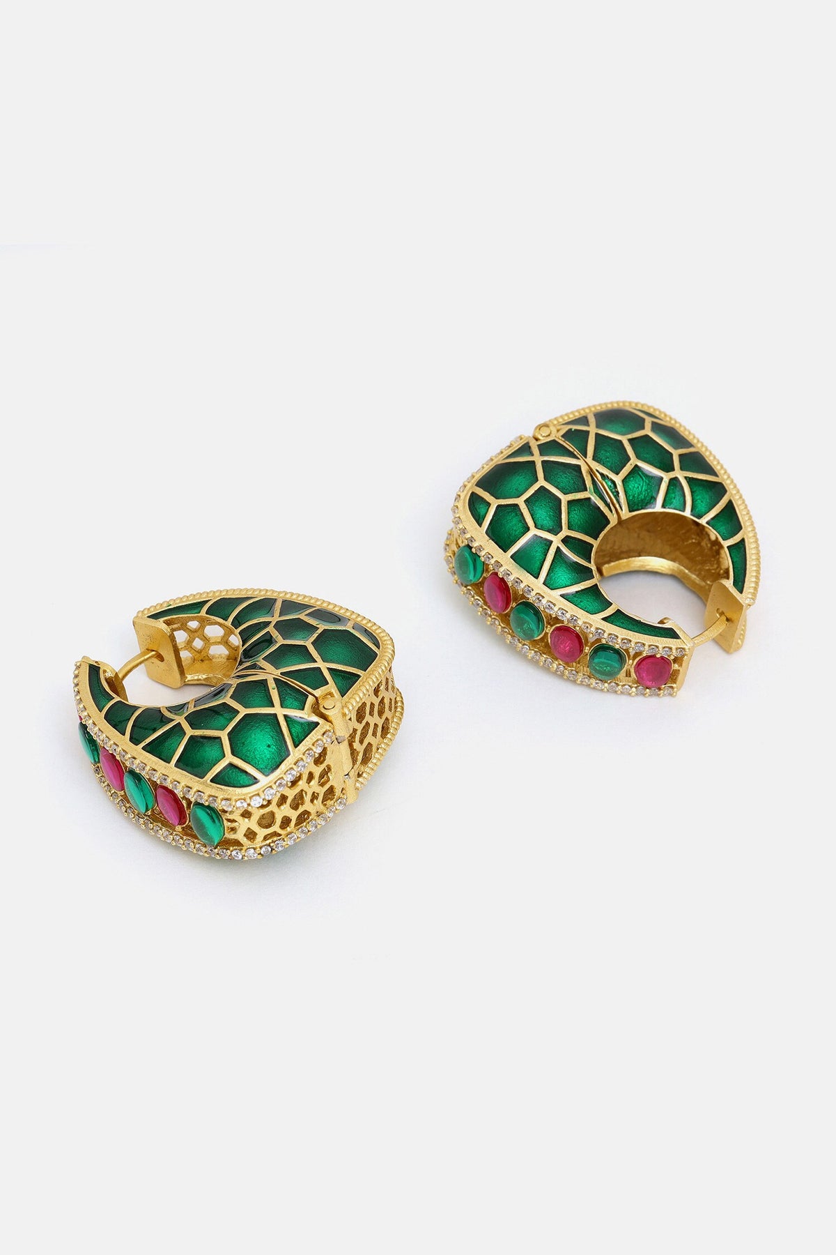 Kundan & Enamel Stone Embellished Hoop Earrings 
