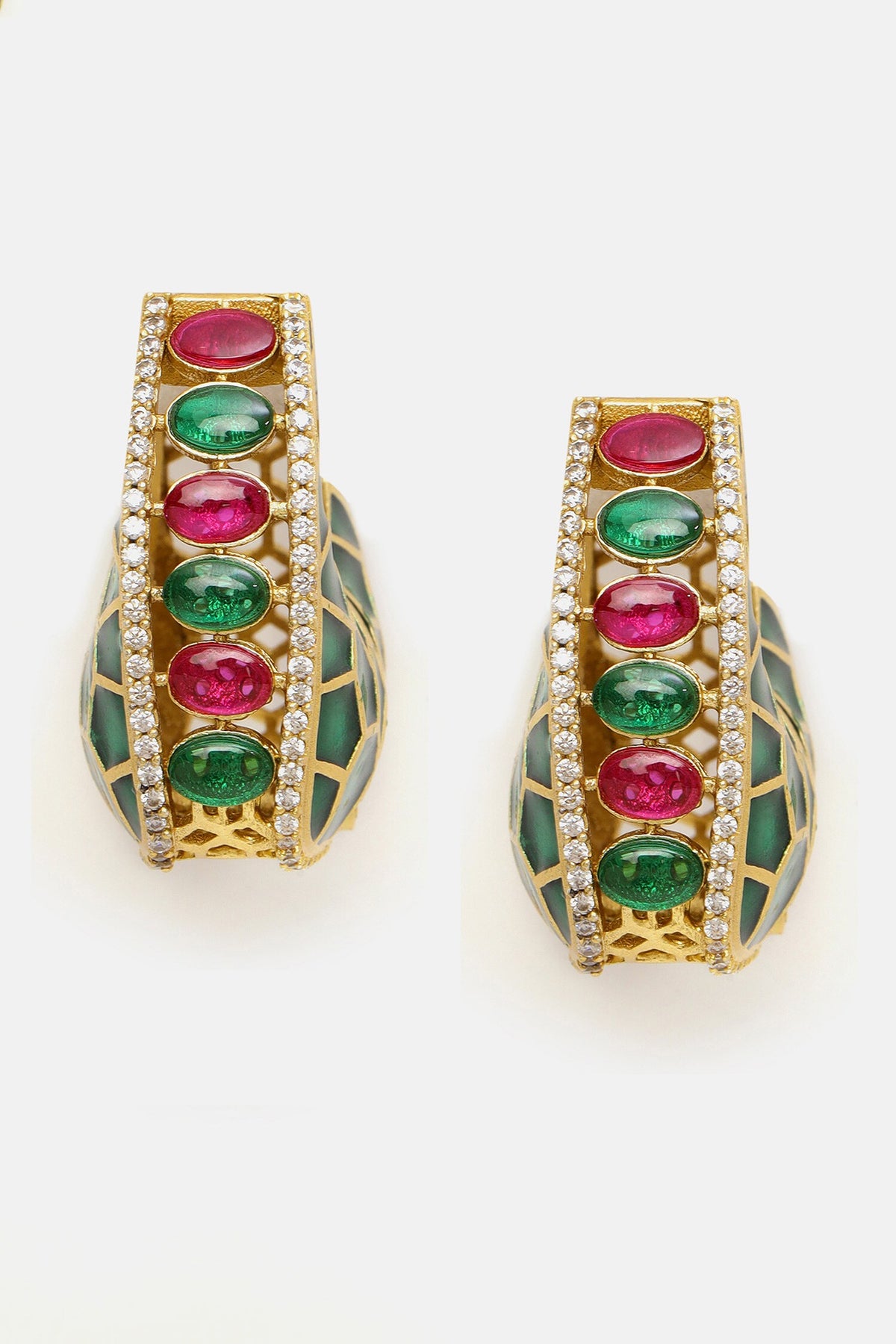 Kundan & Enamel Stone Embellished Hoop Earrings 