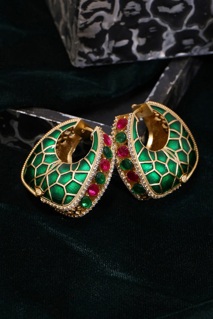 Kundan & Enamel Stone Embellished Hoop Earrings 