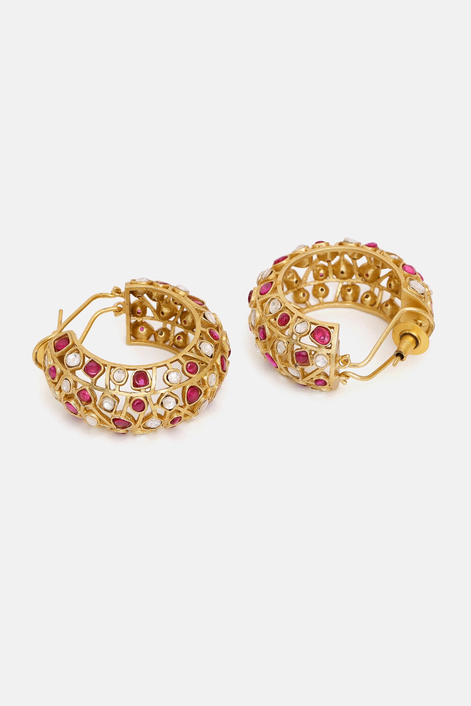 Kundan & Stone Embellished Hoop Earrings 