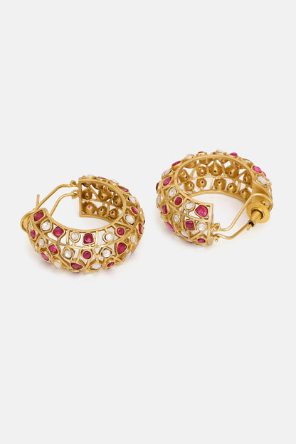 Kundan & Stone Embellished Hoop Earrings 