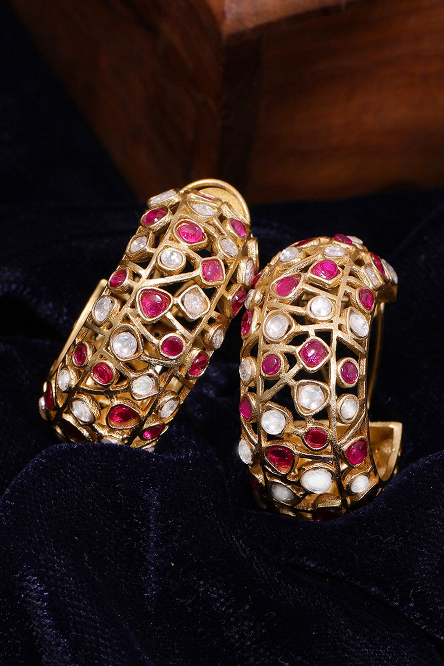 Kundan & Stone Embellished Hoop Earrings 