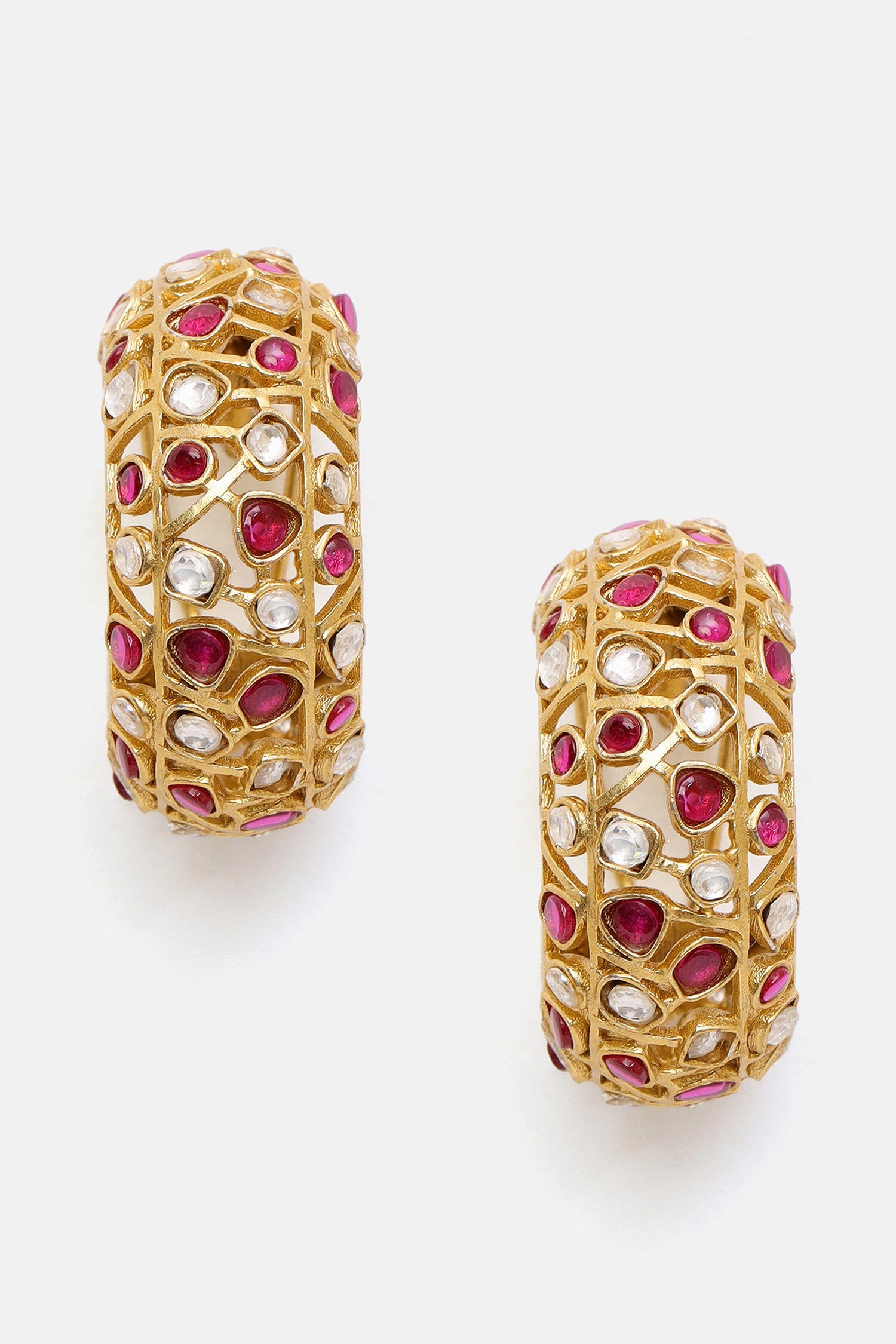 Kundan & Stone Embellished Hoop Earrings 