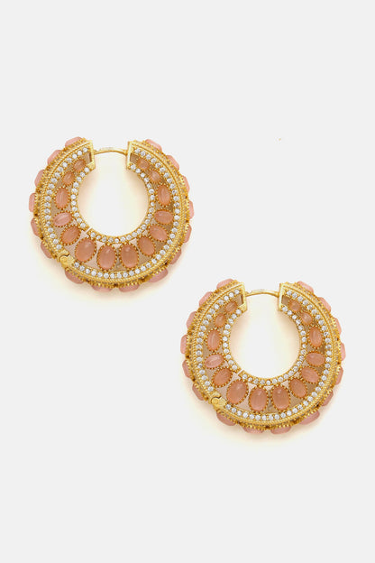 Kundan Stone Embellished Hoop Earrings 