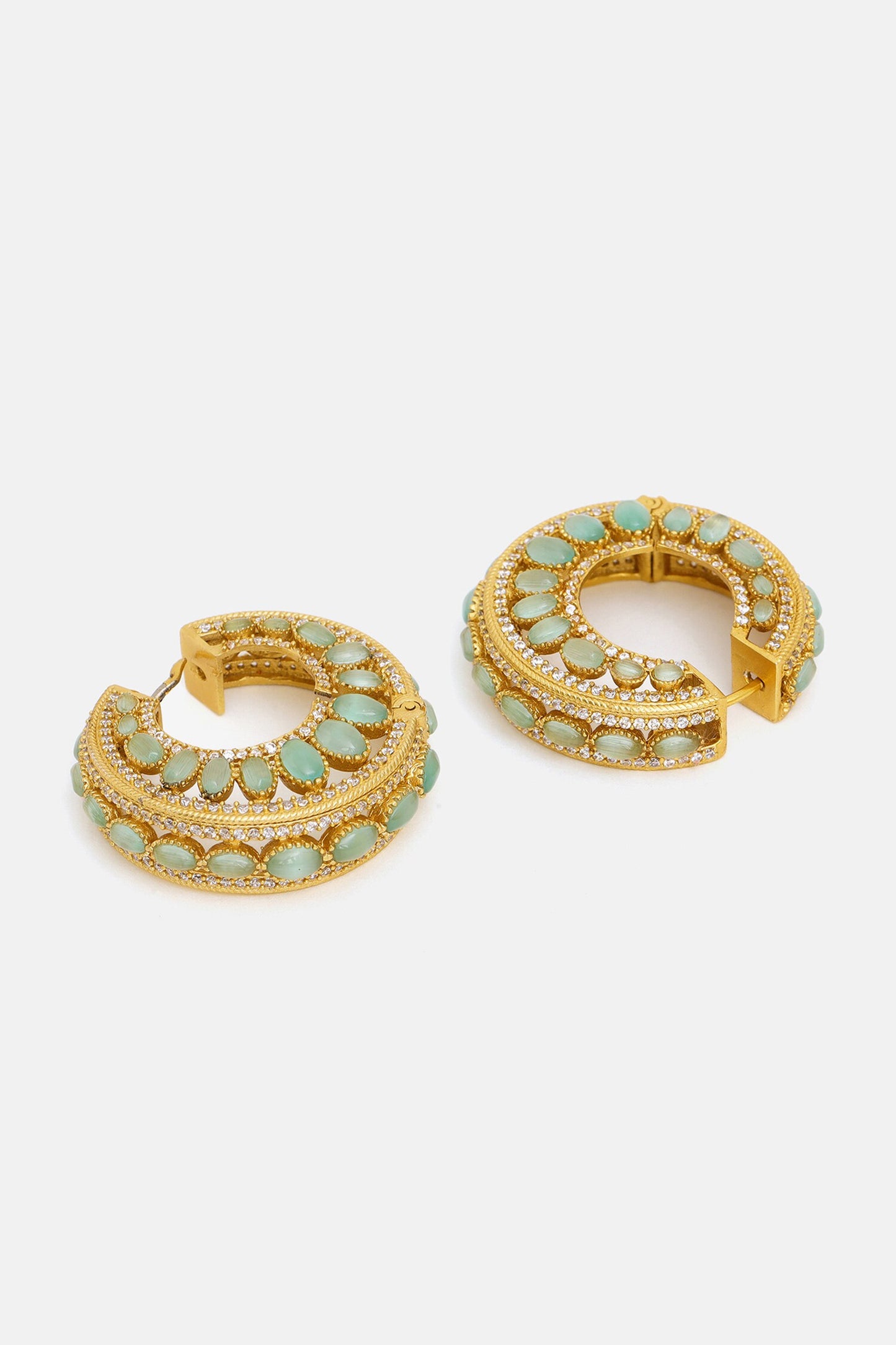 Kundan & Stone Embellished Hoop Earrings 