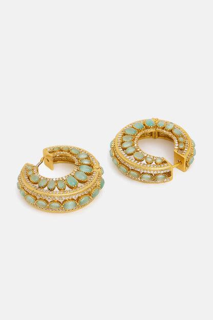 Kundan & Stone Embellished Hoop Earrings 