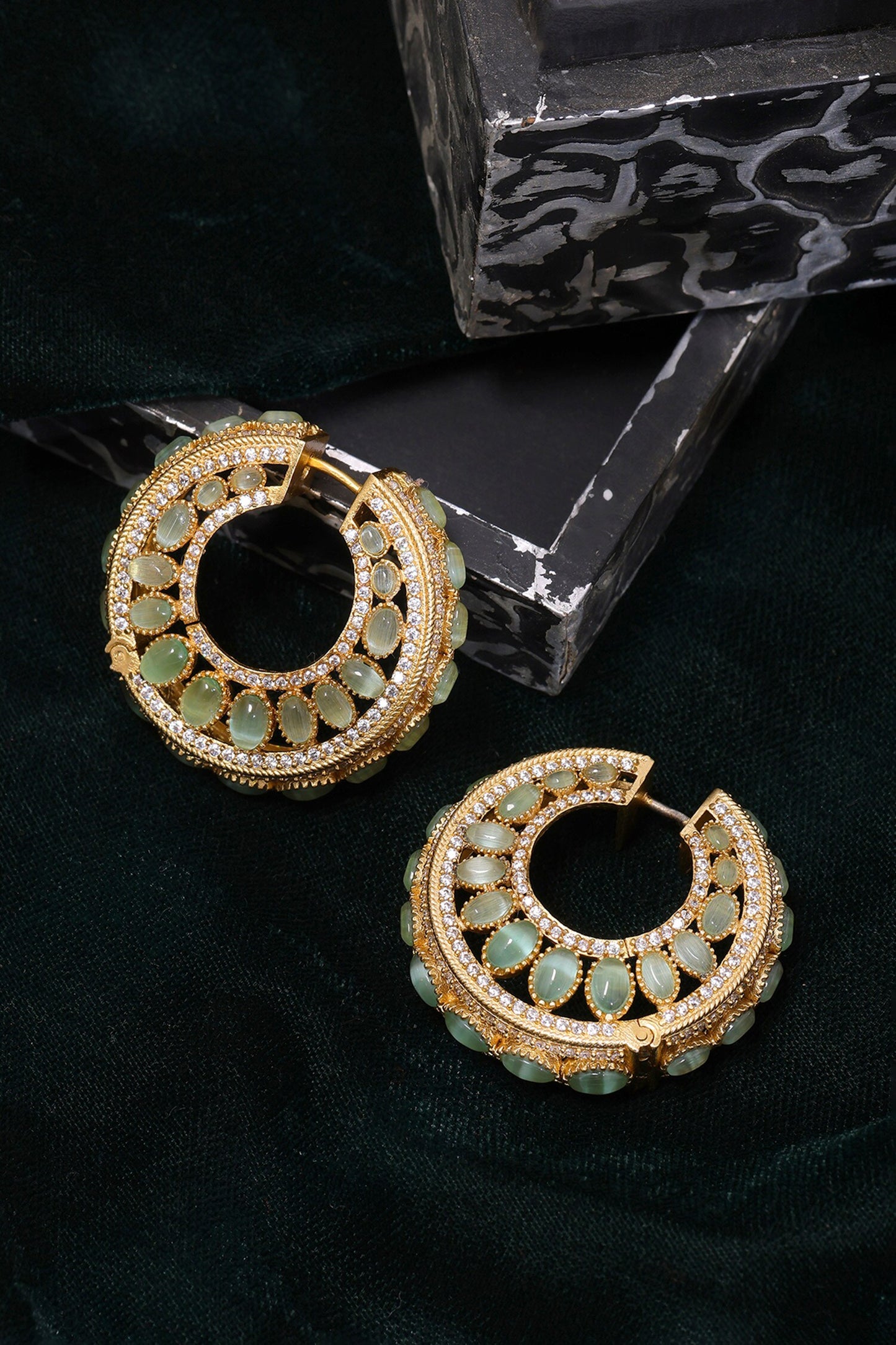 Kundan & Stone Embellished Hoop Earrings 