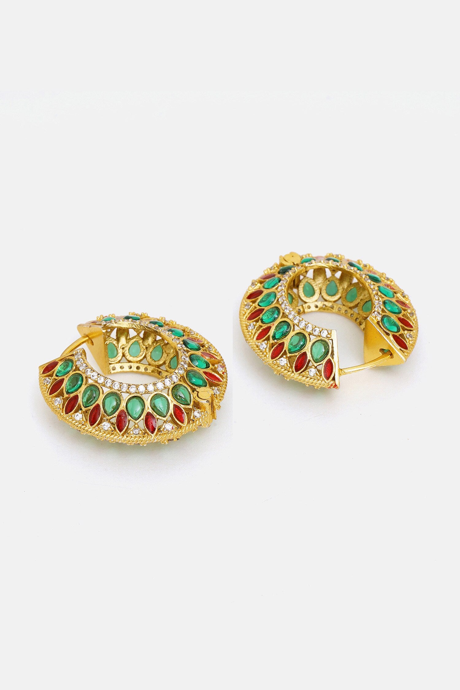 Kundan & Stone Embellished Hoop Earrings 