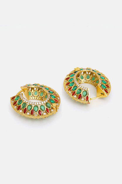 Kundan & Stone Embellished Hoop Earrings 