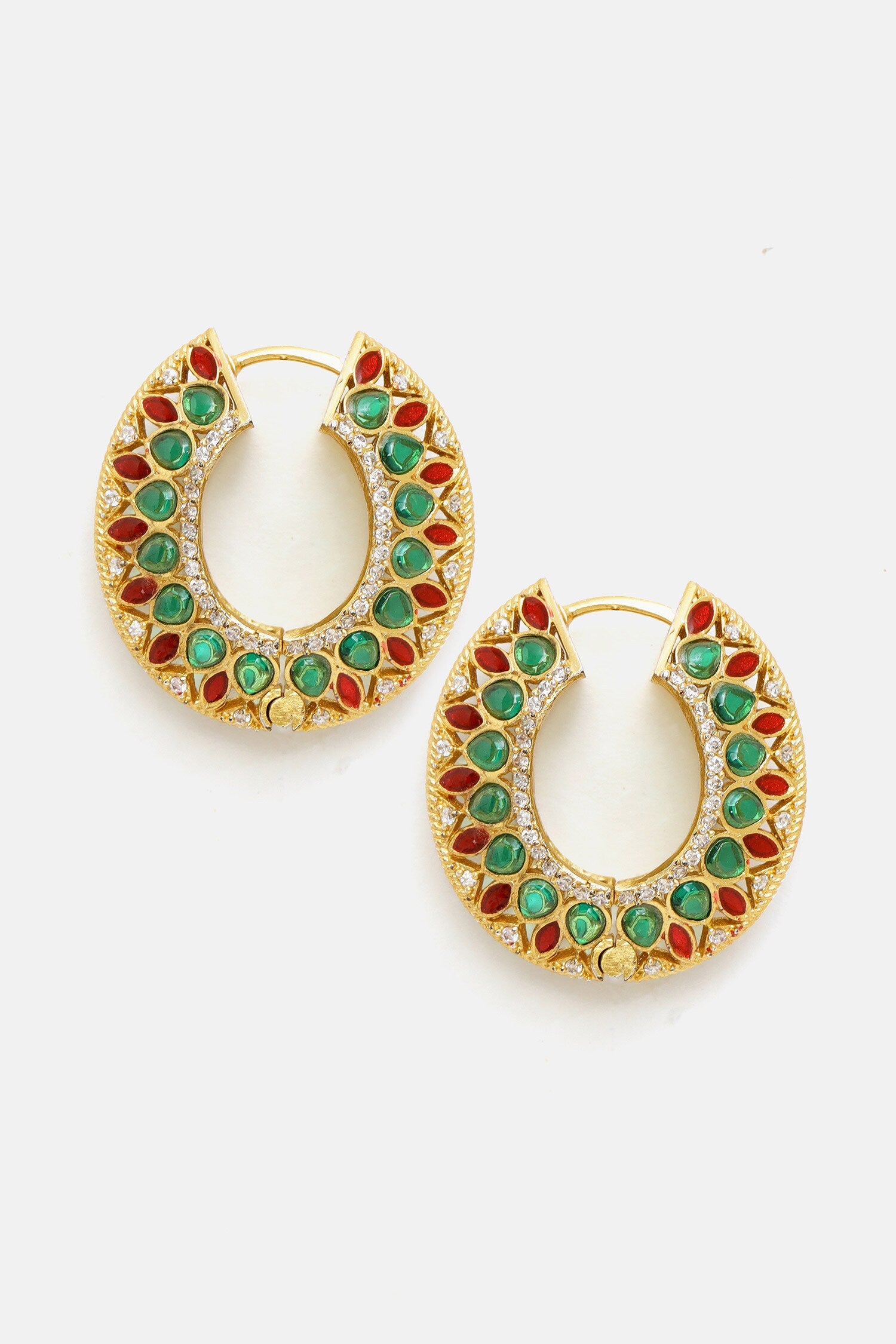 Kundan & Stone Embellished Hoop Earrings 